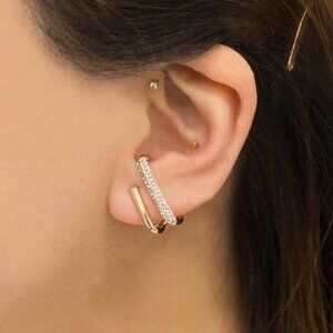 NWT Lovoda Notoriety Earrings Double Crystal Hoops Gold Illusion Earrings